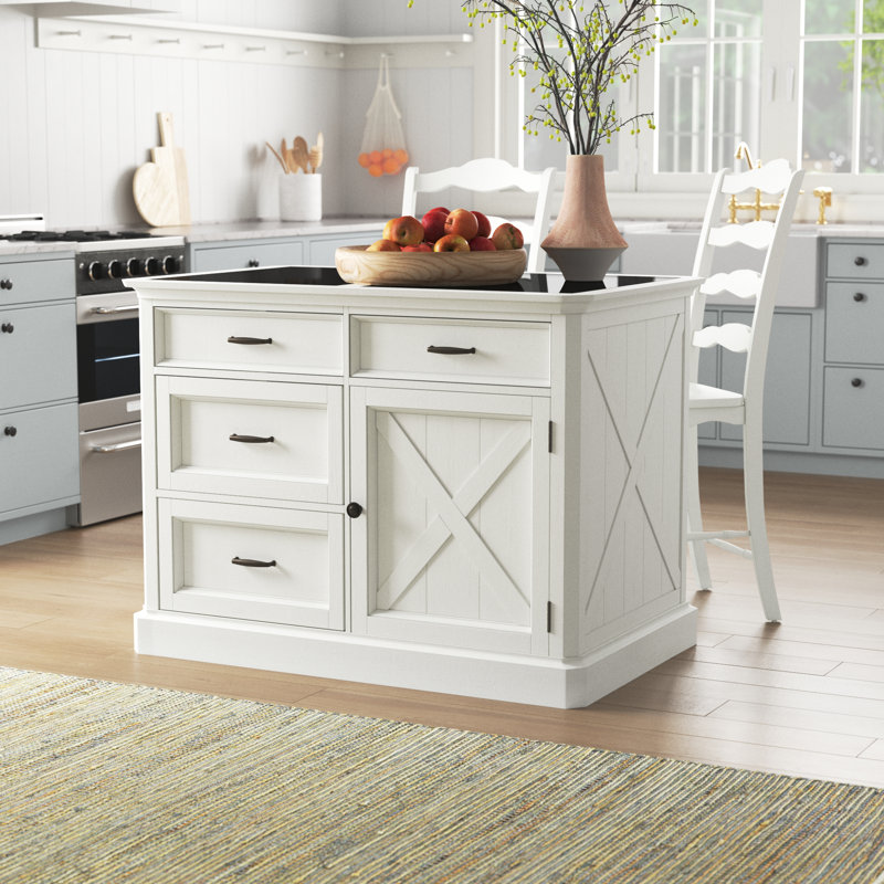 Sand & Stable Lana 47'' Wide Rolling Kitchen Island Set with Granite